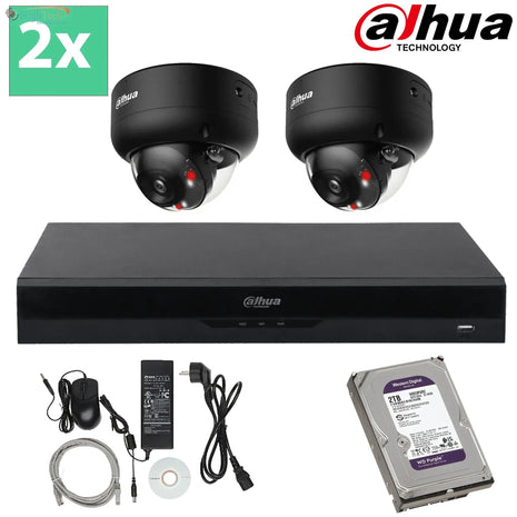 DAHUA Smart Dual Light-serie 30m IP-camerakit - 2x 8 megapixel 2,8 mm + 4 kanalen POE NVR + 2 TB